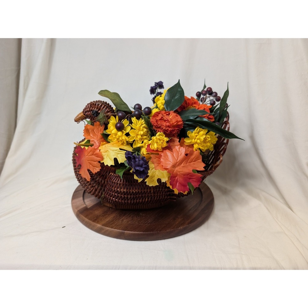 Wicker Bird Planter With Fake‎ Flowers Fall Autumn Decor